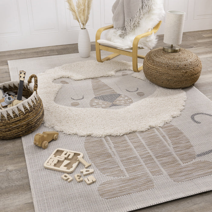 Carpette à motif lion texturé pour enfants - 5 pi 3 po x 7 pi 7 po