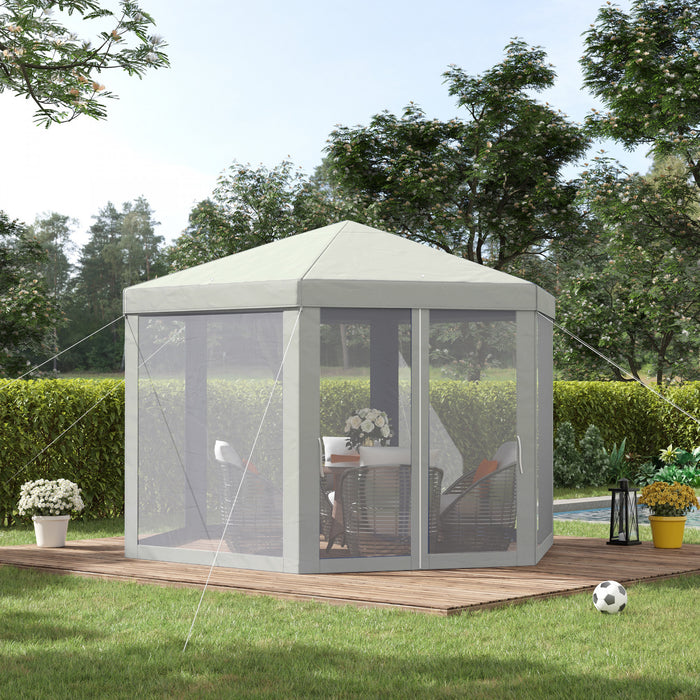 Tonnelle Barnum Tente De Reception Hexagonale 10 MĠ Style Cosy Metal Polyester Impermeabilise Surface Env. 10 MĠ Creme
