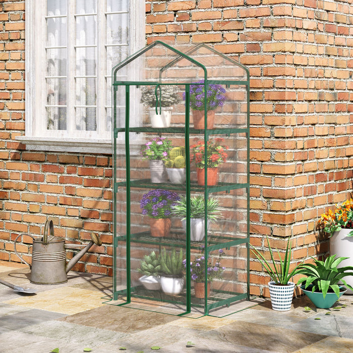 Outsunny Serre De Jardin Portative 28\" X 20\" X 63\" Avec Etageres A 4 Niveaux Serre Chaude Pour Plantes Et Fleurs D'exterieur, Cadre En Acier, Couverture En Pvc, Transparente