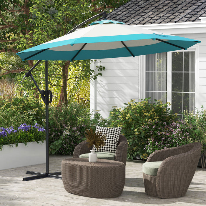 Outsunny Parasol De Patio En Porte-a-faux De 10 Pieds Avec Manivelle, Bleu