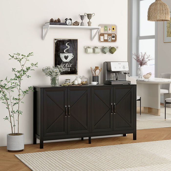 HOMCOM Armoire de Rangement, Buffet avec Porte de Grange, Chene Noir