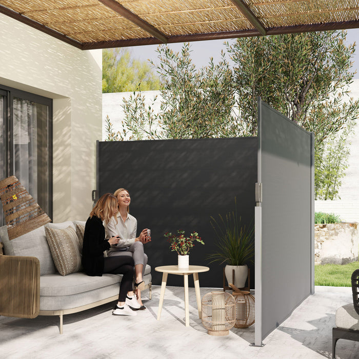 Outsunny Auvent Double Face Retractable, Ecran De Confidentialite, Gris