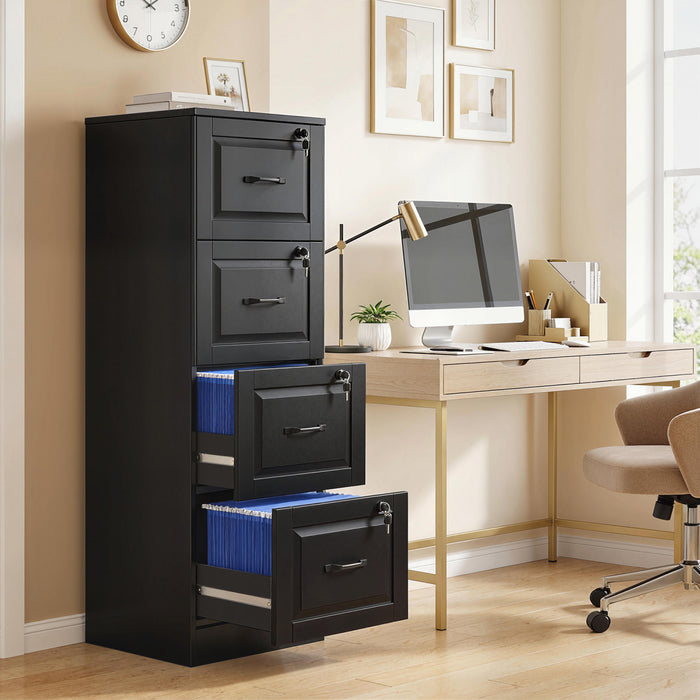 HOMCOM Armoire de Classement Verticale, 4 Tiroirs avec Serrure, Noir