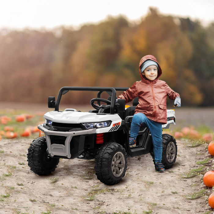 Aosom Voiture 12v Electrique Avec Seau Voiture Biplaces Pour Enfants, Blanc