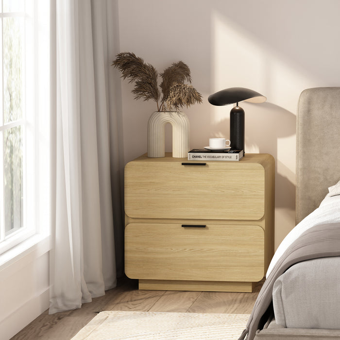 Table de nuit contemporaine moderne Chrystie 66 cm en bois naturel (2 tiroirs)