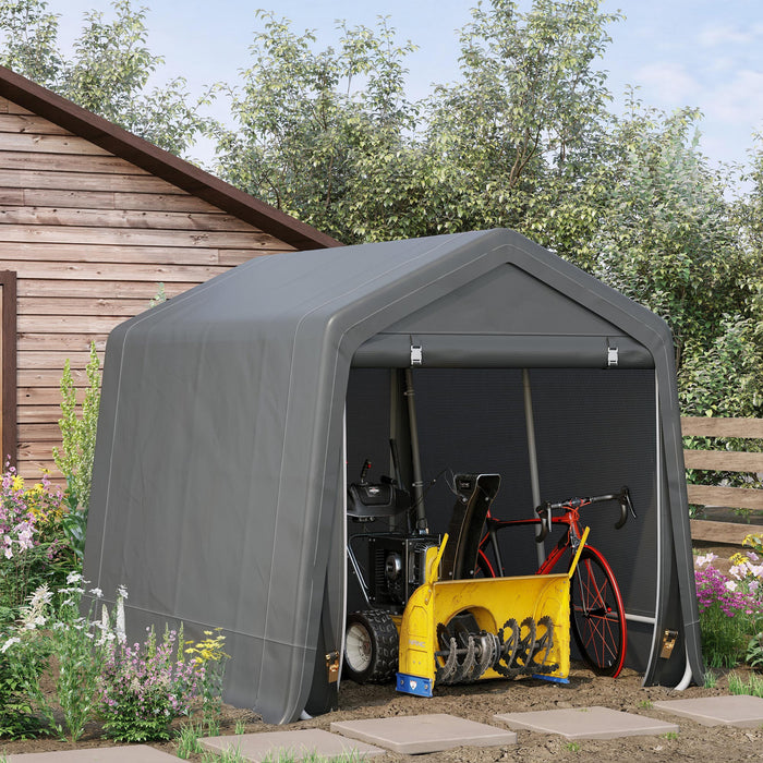 Outsunny 9.2' X 7.9' Tente Abri De Stokage Jardin Tente Rangement Garage Carport Abri A Velo Exterieur Patio Portes A Double Fermeture Eclair Cadre Metal Gris Fonce