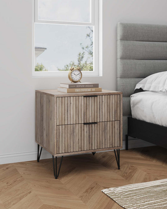 Table de nuit moderne Dumbo 20\" a cannelures, gris rustique (2 tiroirs)