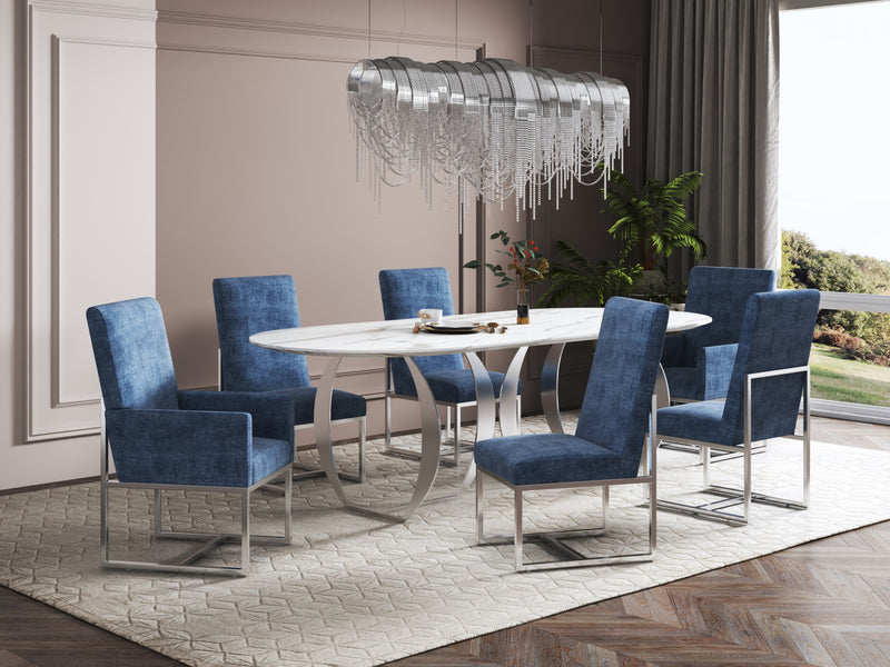 Ensemble moderne de salle a manger Element, 8 chaises, bleu