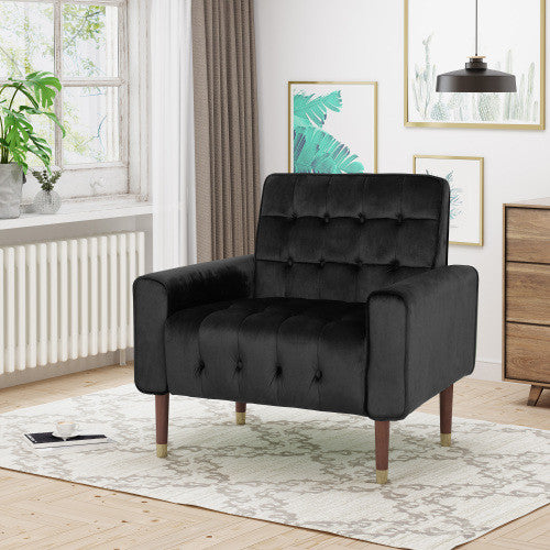 Lucas Fauteuil D’appoint Moderne Avec Dossier Capitonne, Revetement En Polyester, Noir