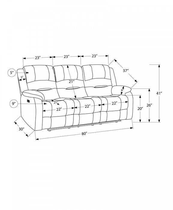 Petit Sofa Inclinable Electrique 3 Places, 70\"L, Port Usb Inclus, Tissu Bleu
