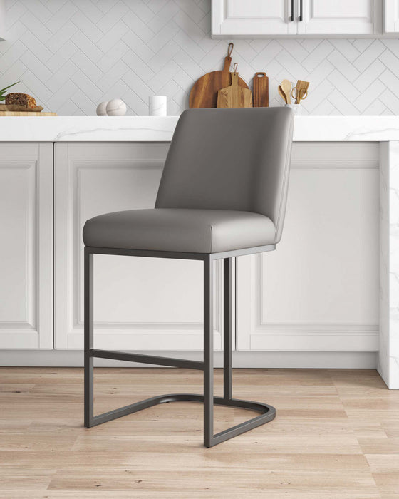 Tabouret de comptoir moderne en metal et tissu Serena, coloris taupe