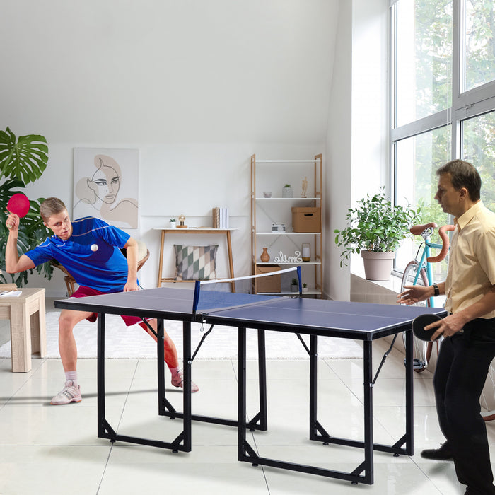 Soozier 1,8 X 0,9 M Table De Ping-pong Compacte De Taille Moyenne Table De Ping-pong Familiale Multi-usages Pliable Sur Pied Bleu