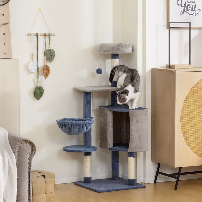 Arbre a chat de 123 cm avec condo, hamac, perchoir et poteaux a gratter