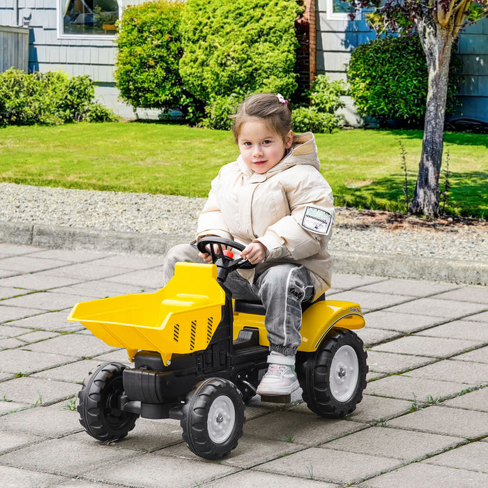 Aosom Tractopelle Avec Godet A Commande Manuelle, Tracteur Pour Tout-petits Avec Fonction D'avant Arriere, Jouets De Construction Cadeau Pour Les 3-6 Ans, Jaune