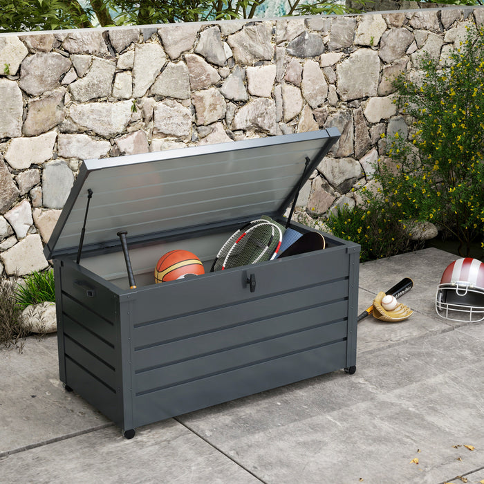 Outsunny Coffre de Rangement de Jardin, Coffre avec Verrou, Gris