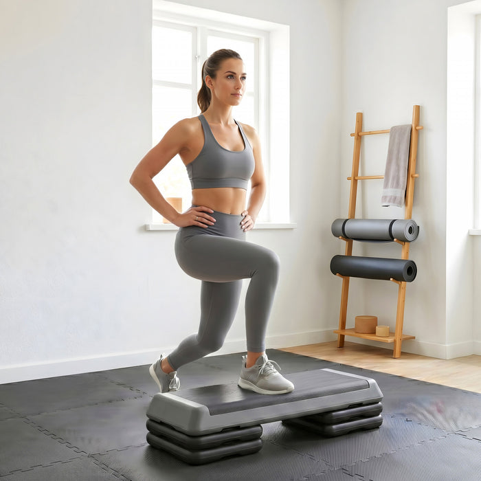 Soozier Stepper aerobique reglable , 3 niveaux 4\", 6\", 8\", gris