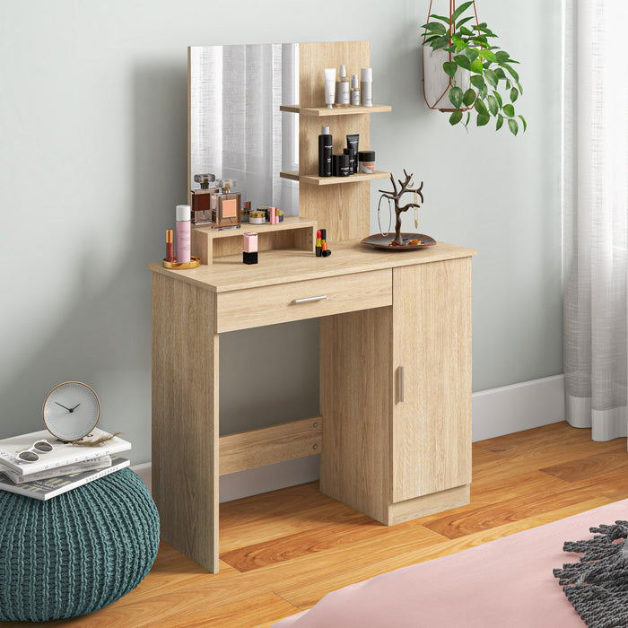 HOMCOM Coiffeuse, table de maquillage avec miroir et etageres de rangement
