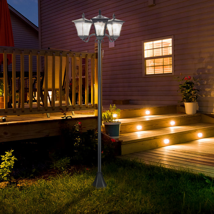 Outsunny Triple Solar Lamp Post Garden Solaire Led Street Vintage Light Style Lumière Extérieure Étanche avec Base Pour Pelouse Allée Passerelle 72 \"H