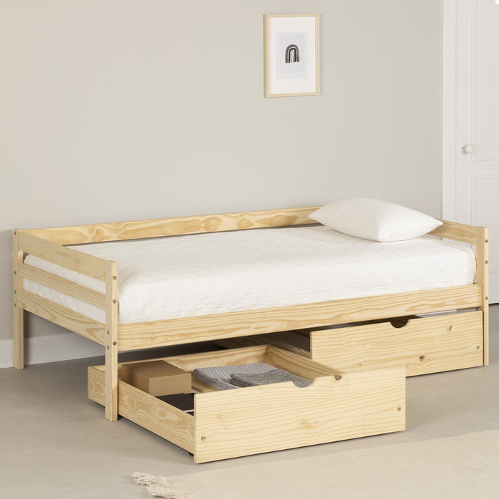  Lit simple Sweedi avec tiroirs de rangement - bois naturel