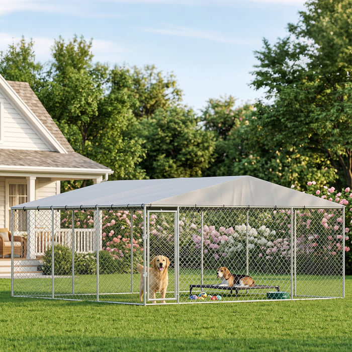 Chenil pour Chien avec Toit et Verrou Securise 4 x 4 x 2 m