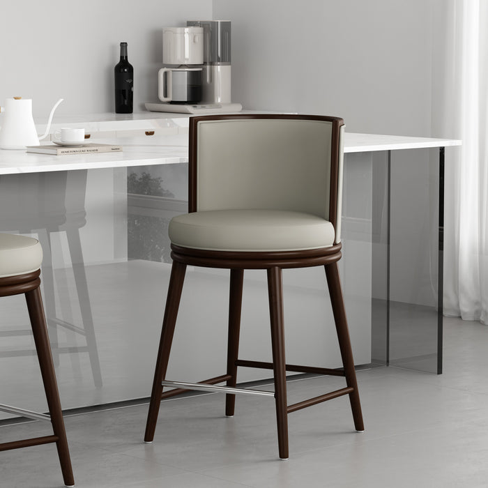 Tabouret de comptoir moderne en bois avec revetement en tissu pierre Evalyn