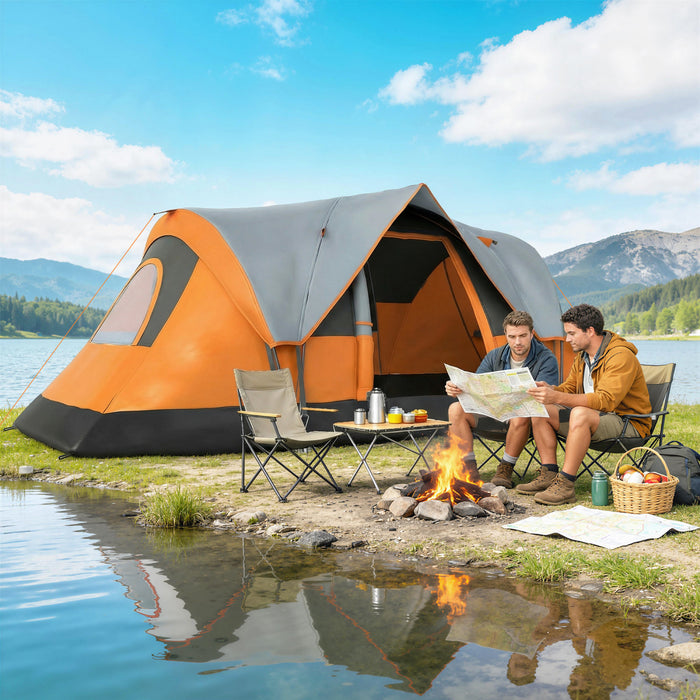 Outsunny Tente de Camping Exterieure pour 5-6 Personnes, Tente Familiale avec Crochet Lumineux, Orange