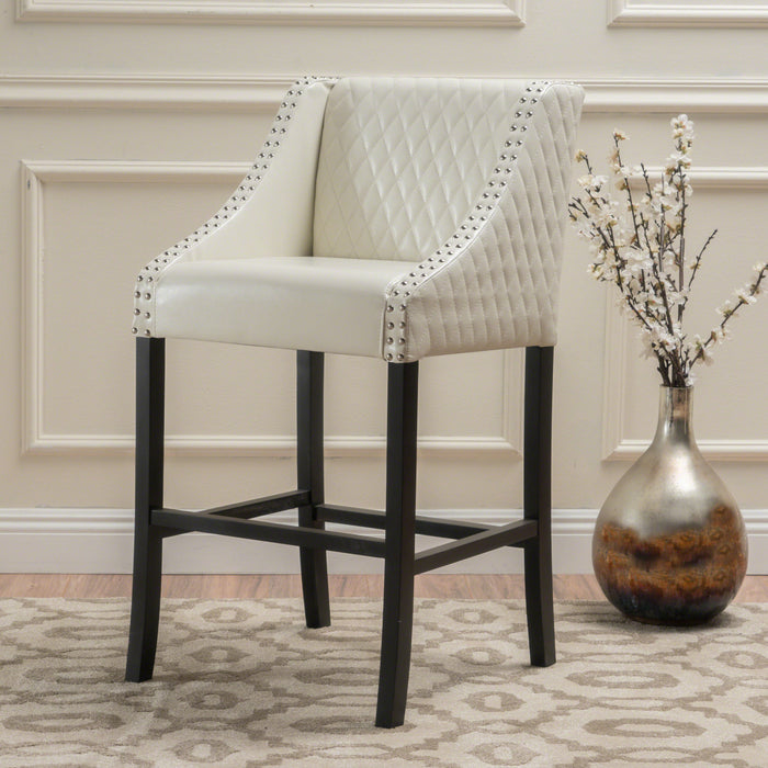 Tabouret De Bar Deborah Avec Accoudoirs, Revêtement En Cuir Reconstitué Matelassé - Coloris Ivoire
