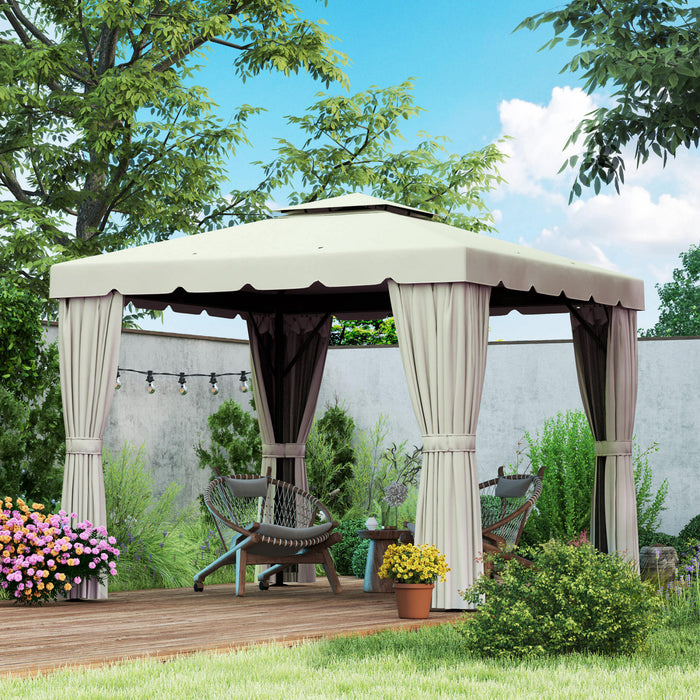 Outsunny Tente D'abris De Jardin 10'x10' Avec Parois Laterales, Blanc Creme