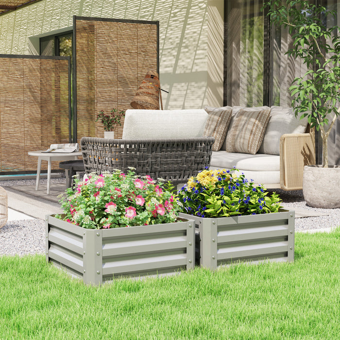 Outsunny Lot De 2 Pieces Parterre De Fleur Jardinieres En Acier Gris Clair