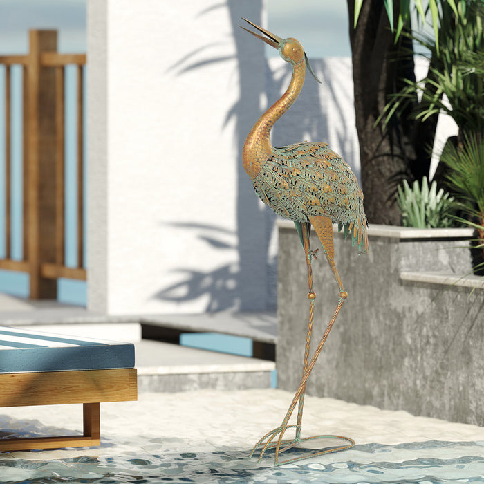 Statue de jardin Outsunny Heron, Statue d'oiseau en acier pour pelouse, Couleur melangee