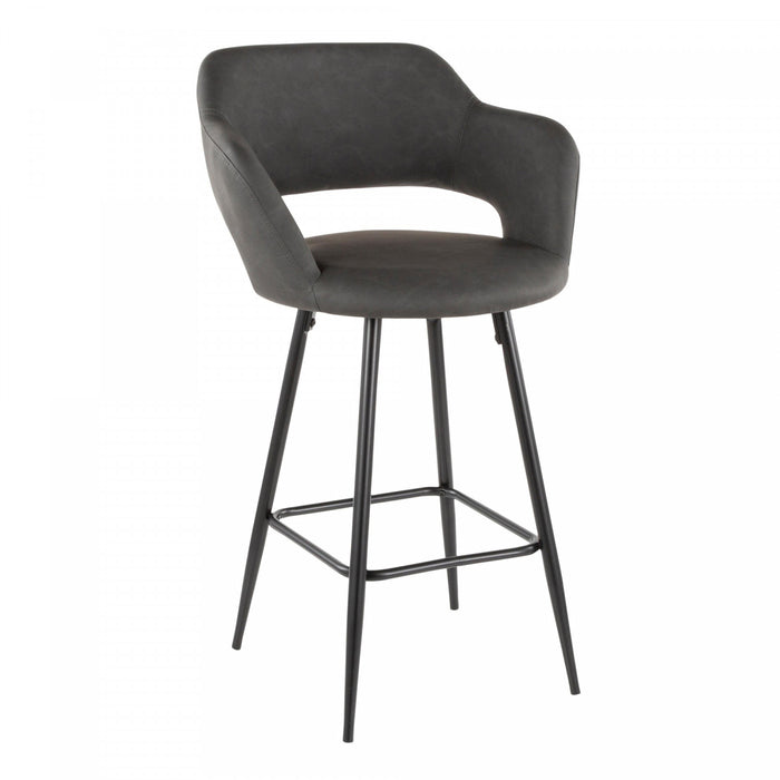 Tabouret contemporain Margarite de hauteur comptoir en similicuir gris - ensemble de 2