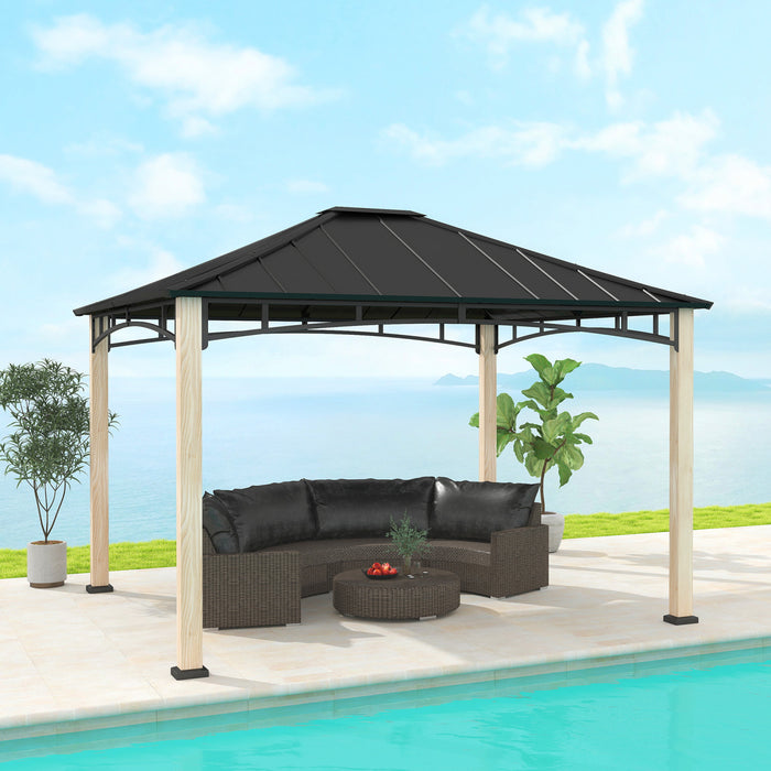 Outsunny Gazebo A Toit Rigide De 10' X 12' Avec Toit En Metal