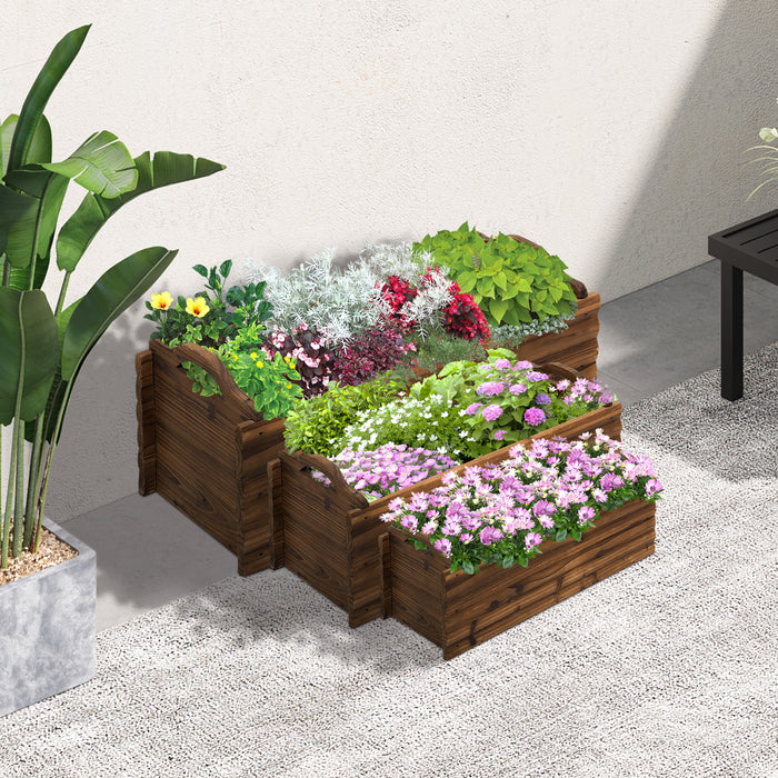 Outsunny 3 Pieces Jardiniere Sureleve En Bois Rectangulaire Avec Poignee