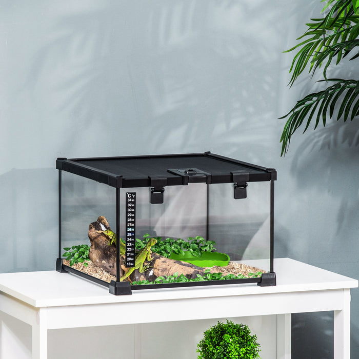 Terrarium en verre pour reptiles avec thermometre, bassine d'eau