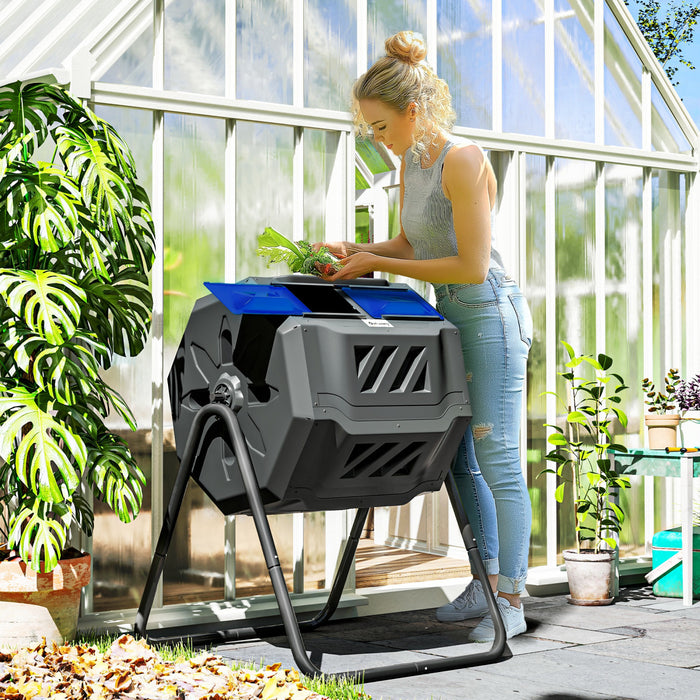 Outsunny Composteur exterieur rotatif a 360°, 43 gallons, bleu