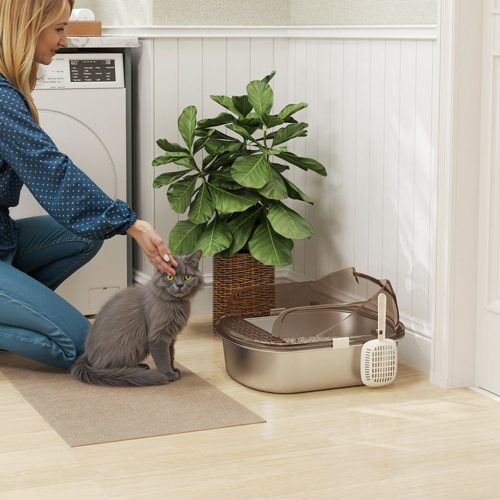 Stainless Steel Cat Litter Box With Lid, Steps, Scoop