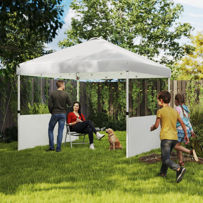 Outsunny Tente A Auvent 10' X 10' Avec 2 Demi-parois Laterales, Blanc