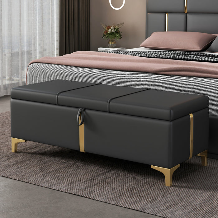 Banc Coffre De Rangement Tony En Velours Doux Avec Pieds Metalliques, Noir
