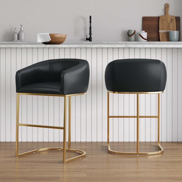 Tabouret de bar rembourre en metal noir style mid-century modern Louvre - Lot de 2