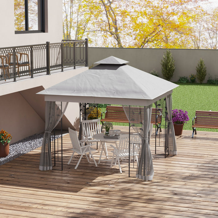 Outsunny Gazebo De Terrasse 10'x10', Auvent De Gazebo Exterieur, Gris Clair