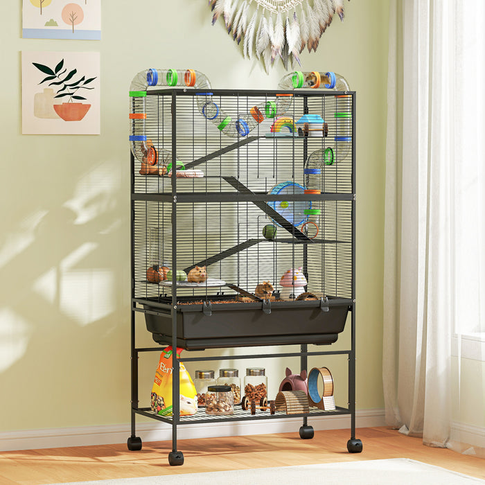 5 Tier Rolling Hamster Cage With Storage Shelf For Syrian