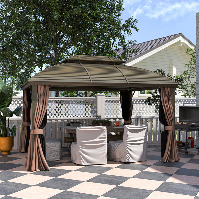 Outsunnytonnelle A Toit Rigide En Metal De 10' X 12' Avec Rideaux, Cafe