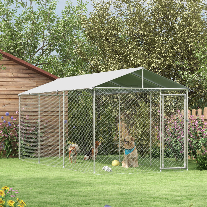 Pawhut Niche D'exterieur Pour Chien Avec Housse Impermeable Et Resistante Aux Uv Pour Chiens De Toute Taille, 19,7' X 7,5' X 7,5', Argente