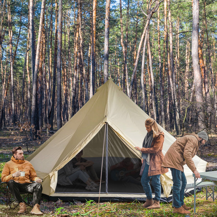 Outsunny 16,4 'grande Famille Tipi Tente Toile Cloche Tente Abri Camp Pour Camping Chasse Beige