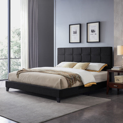 Lucia Cadre De Lit Plateforme Capitonne Avec Couture Waffle, Taille King, Noir