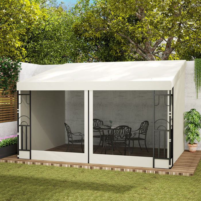 Outsunny Gazebo De Pergola Mural 10' X 13' Avec Rideaux Et Filets, Beige