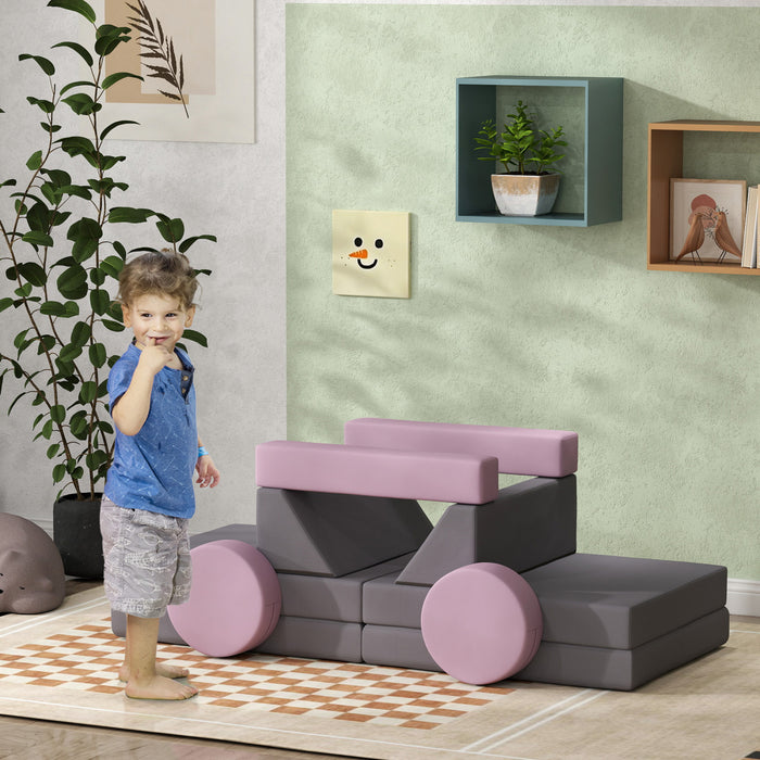 Qaba Canape De Jeu Modulaire Pour Enfants 12 Pieces Pour Salle De Jeux, Chambre A Coucher, Canape Convertible Pour Enfants En Mousse Et Coussin De Sol, Garcons Et Filles, Gris