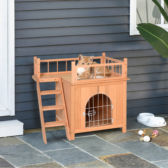 Pawhut Maison En Bois Pour Animal Domestique A 2 Etages Arbre A Chat Petit Chien Plate-forme De Lit Pour Chiot Abri Exterieur 28,7\" L X 22\" L X 25,6\" H Avec Escalier