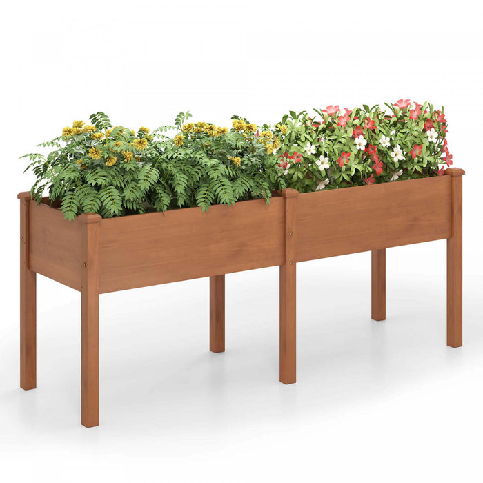 Costway Souleve Lit De Jardin Eleve Boite De Planteur De Bois D'sapin Avec 2 Grandes Zones De Plantation Marron