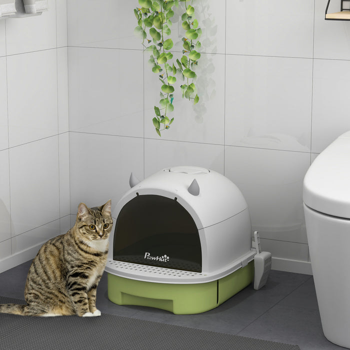 Pawhut Bac A Litiere Pour Chat Avec Couvercle, Style Tiroir Ferme Avec Rabat De Porte Avant, Pelle, Facile A Nettoyer, Bac A Litiere Pour Chats De Petite Et Moyenne Taille, Vert
